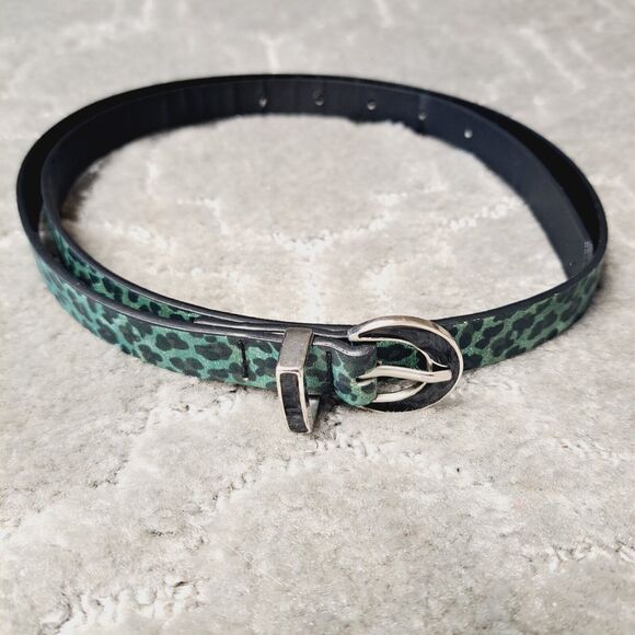 KENNETH COLE REACTION THIN CHEETAH BELT WOMENS SIZE L TURQUOISE BLACK 33-37W - Picture 1 of 8